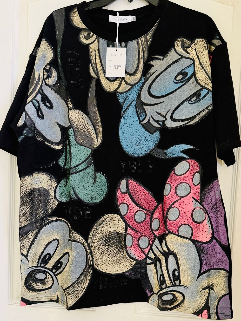 Lemon Black Tee with Pink, Blue & Green Minnie & Mickey Graphic